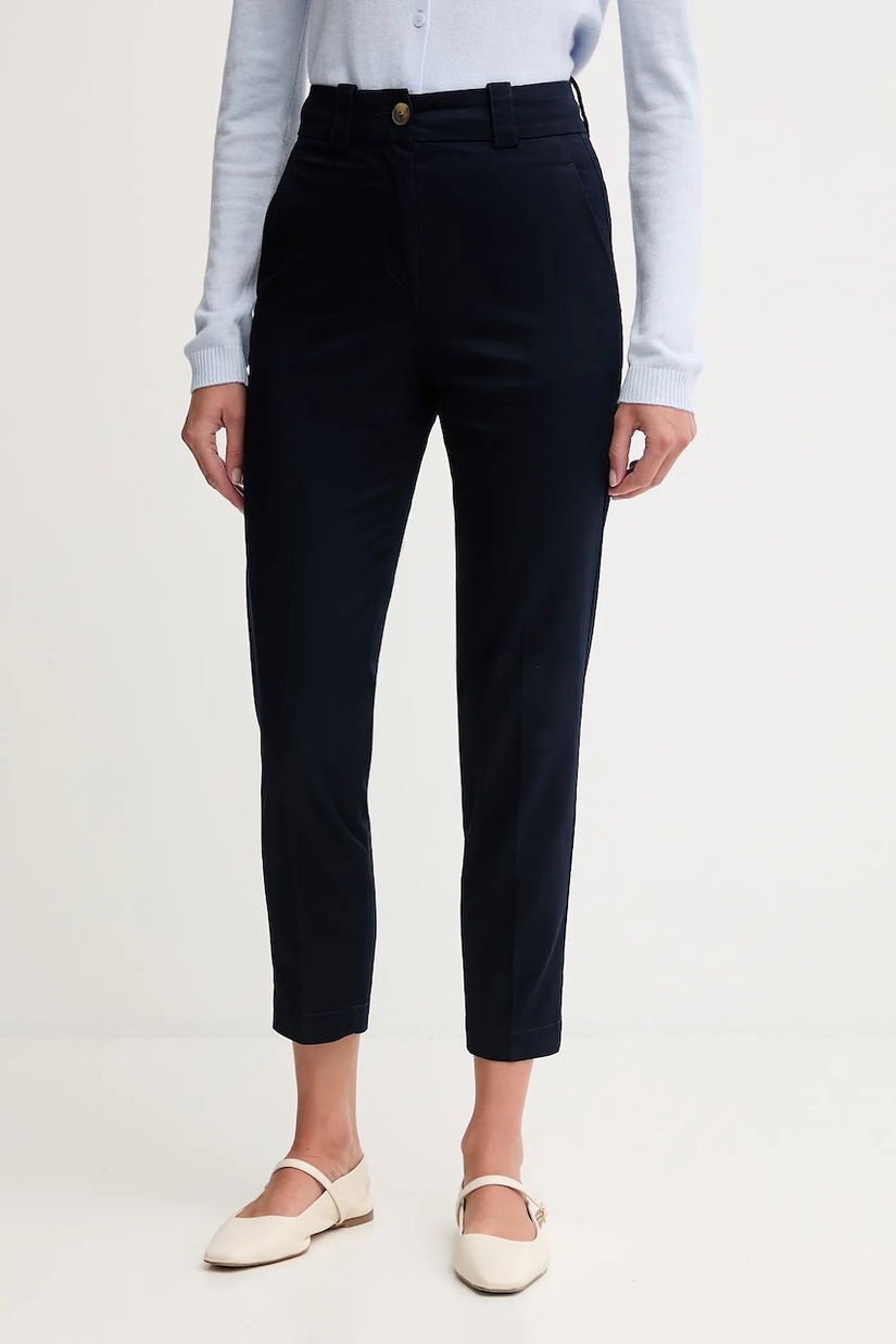 United Colors of Benetton pantaloni culoarea bleumarin, mulată, high waist, 4FRXDF096