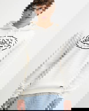 Von Dutch bluză culoarea alb, cu glugă, cu imprimeu, VD.1.SWZ.Brând