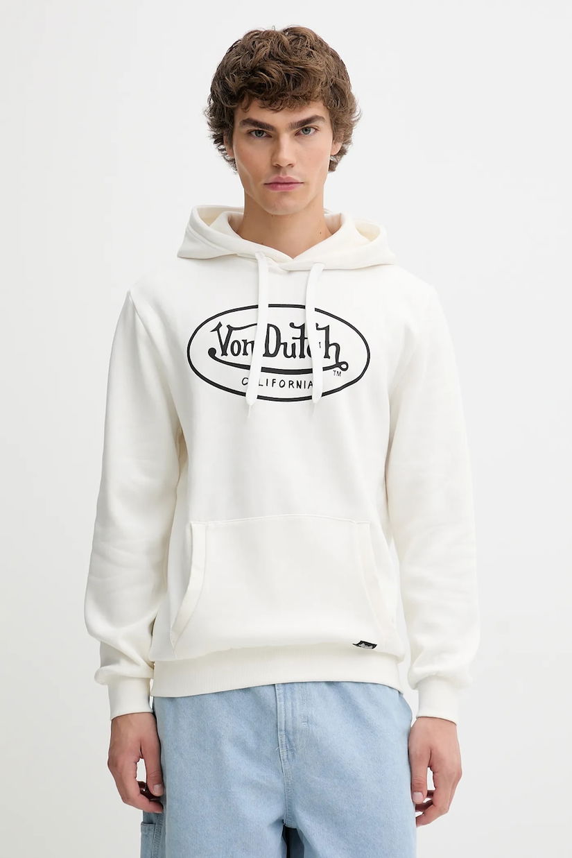 Von Dutch bluză culoarea alb, cu glugă, cu imprimeu, VD.1.SWZ.Brând