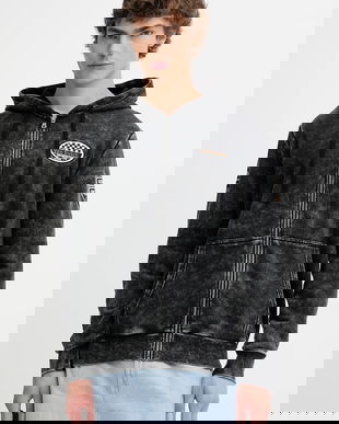 Von Dutch bluză culoarea negru, cu glugă, cu imprimeu, VD.1.SWZ.SOUL