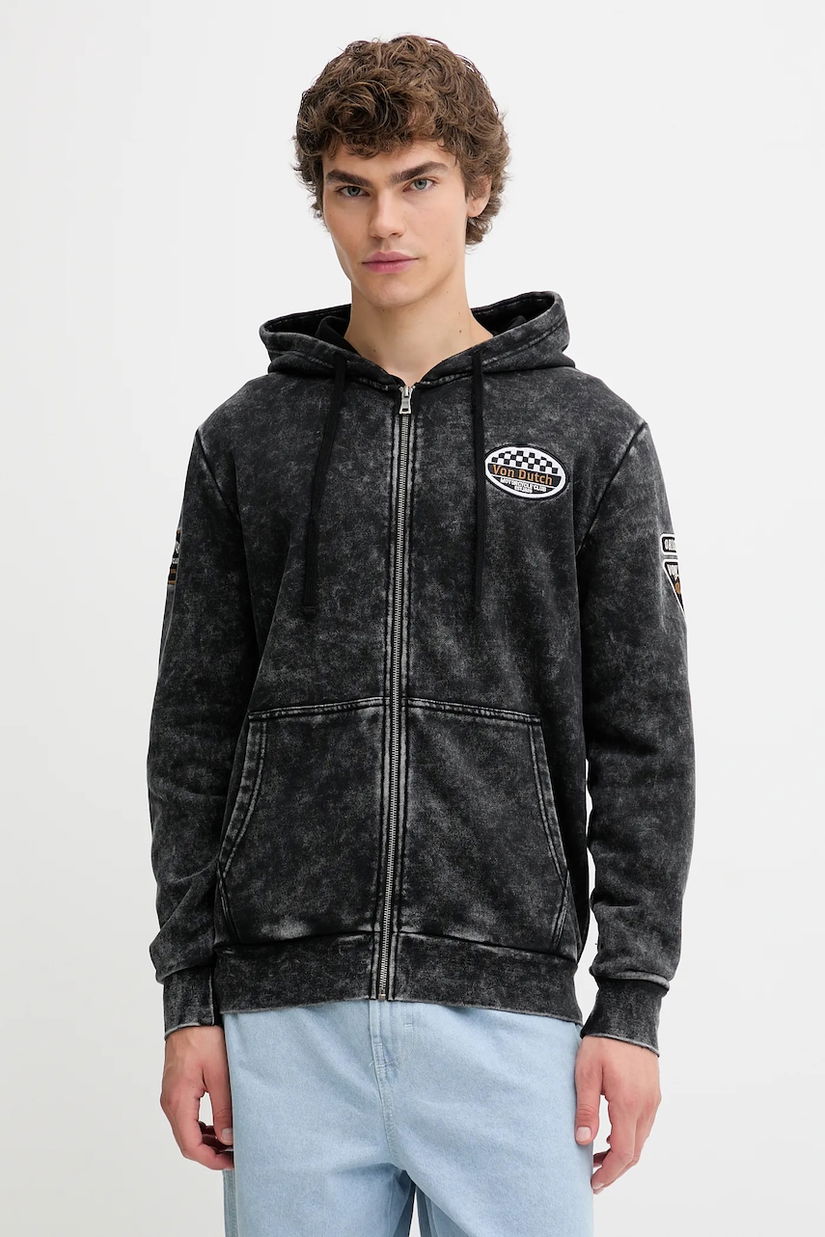 Von Dutch bluză culoarea negru, cu glugă, cu imprimeu, VD.1.SWZ.SOUL