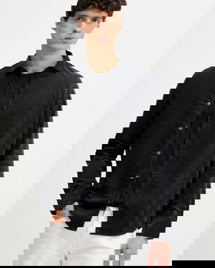 Marc O'Polo cămașă din velur culoarea negru, cu guler clasic, slim, 529738842104