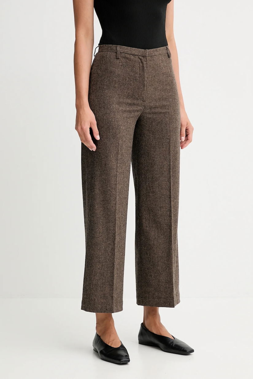 Sessun pantaloni cu lână culoarea maro, lat, high waist, 25107006
