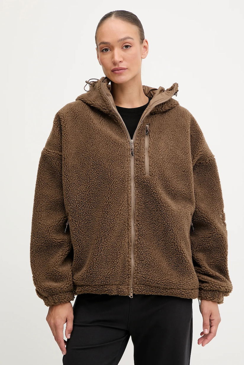 adidas by Stella McCartney hanorac fleece culoarea maro, cu glugă, uni, KA0646