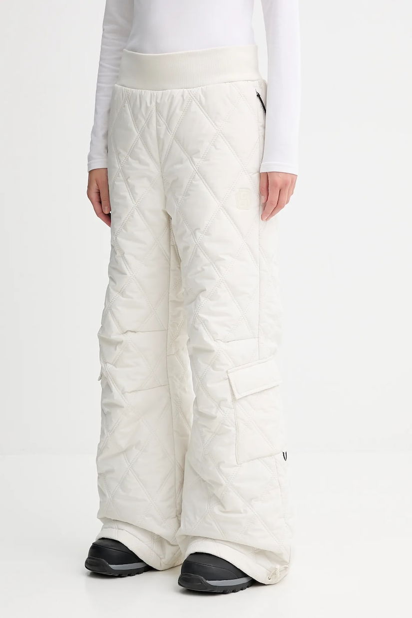 BOSS pantaloni culoarea bej, lat, high waist, 50544382
