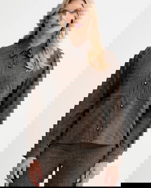 Sessun cămașă din amestec de lână culoarea maro, cu guler clasic, relaxed, 25110009