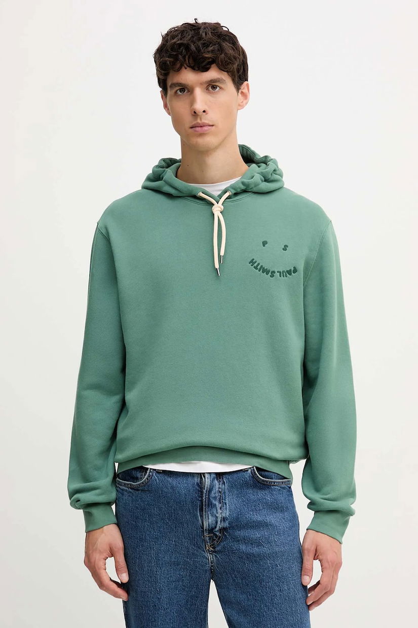 PS Paul Smith hanorac de bumbac culoarea verde, cu glugă, cu imprimeu, M2R-217Z-T22469