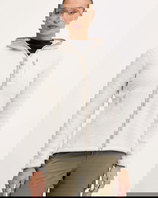 Jack Wolfskin hanorac fleece CRADLE MOUNTAIN PILE culoarea bej, cu glugă, uni, A65442