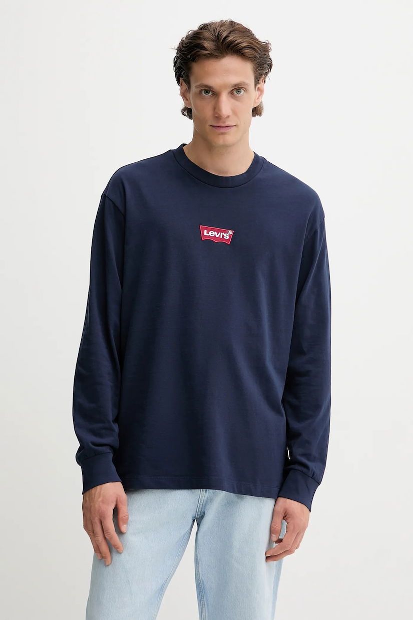 Levi's hanorac de bumbac culoarea bleumarin, cu imprimeu, A6145