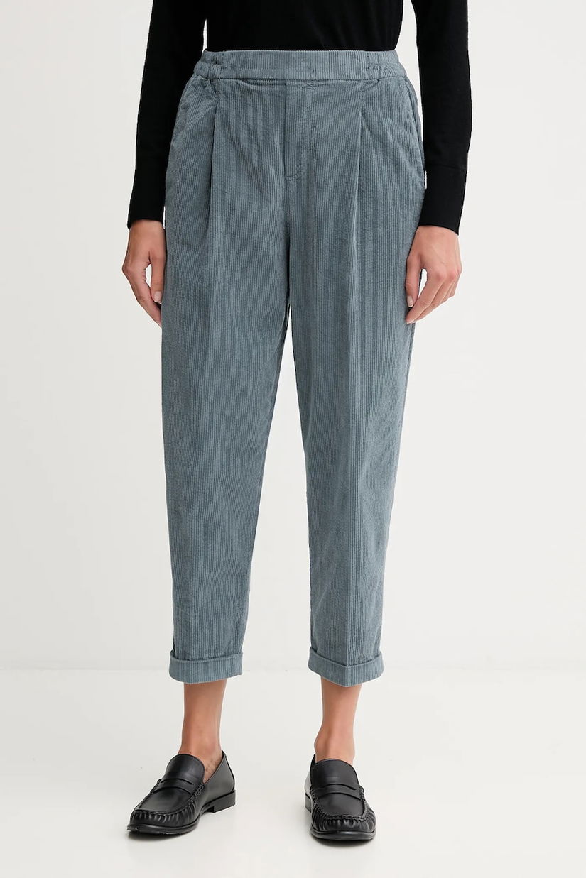 United Colors of Benetton pantaloni de catifea cord culoarea gri, drept, high waist, 4HA2556K4