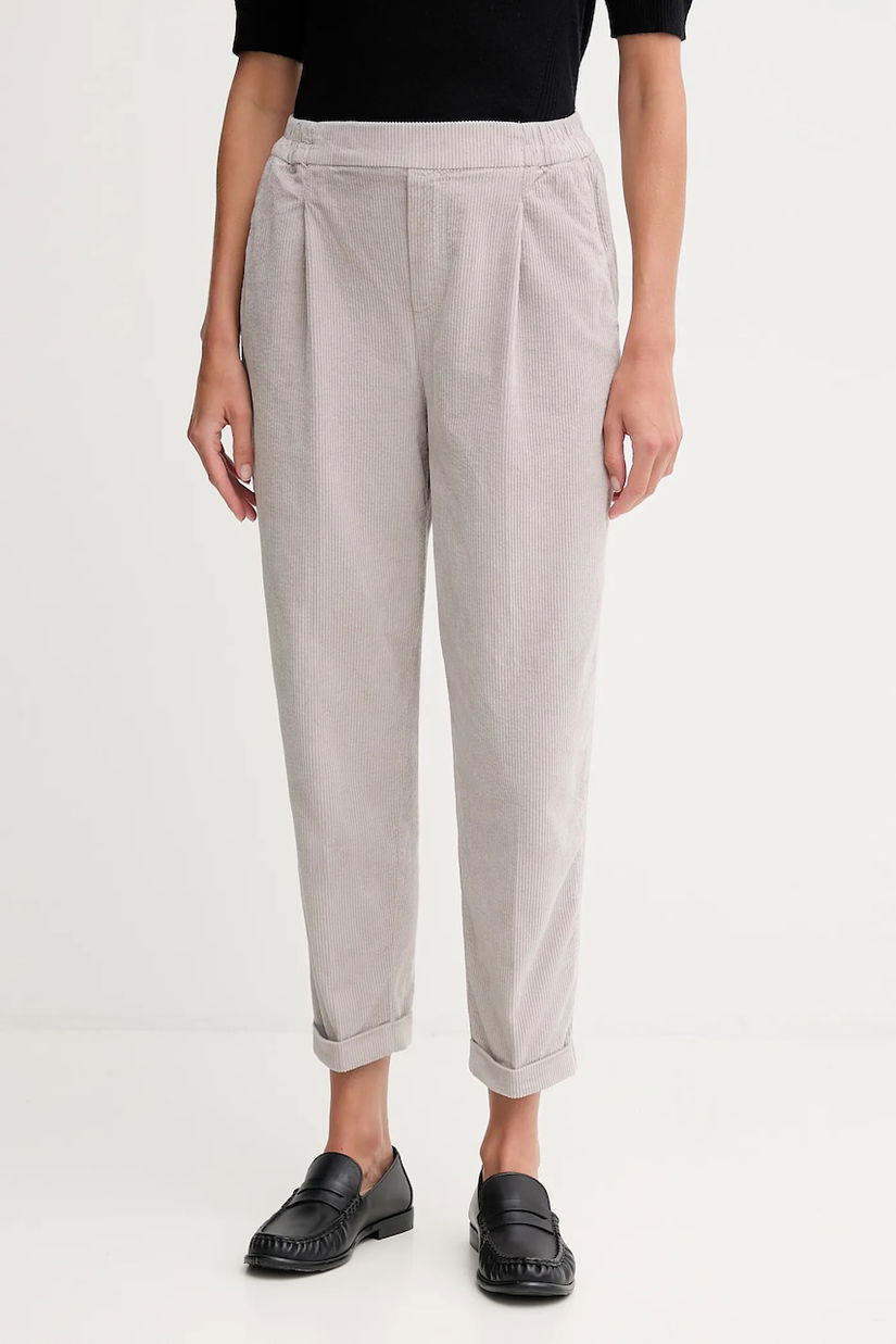 United Colors of Benetton pantaloni de catifea cord culoarea gri, drept, high waist, 4HA2556K4