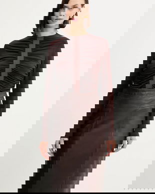 Herve Leger bluză Veronica culoarea maro, uni, RMJ1498061