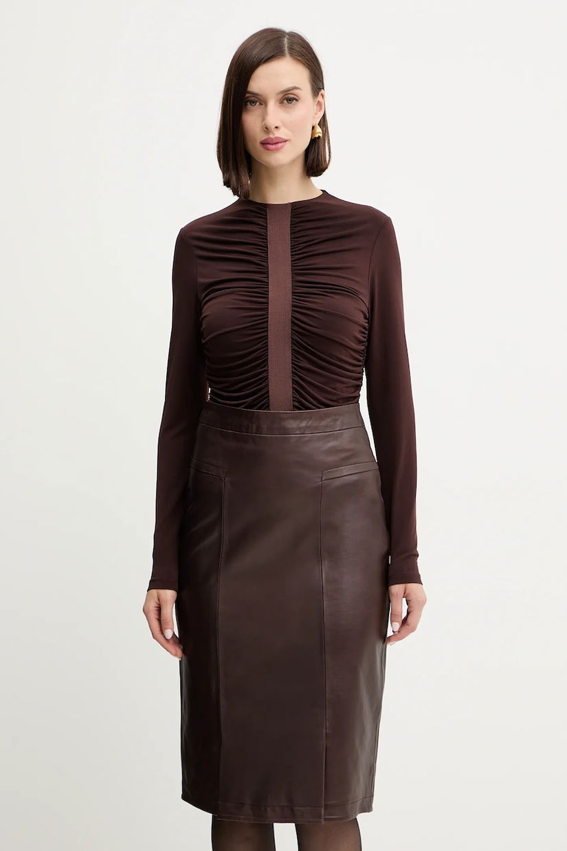 Herve Leger bluză Veronica culoarea maro, uni, RMJ1498061