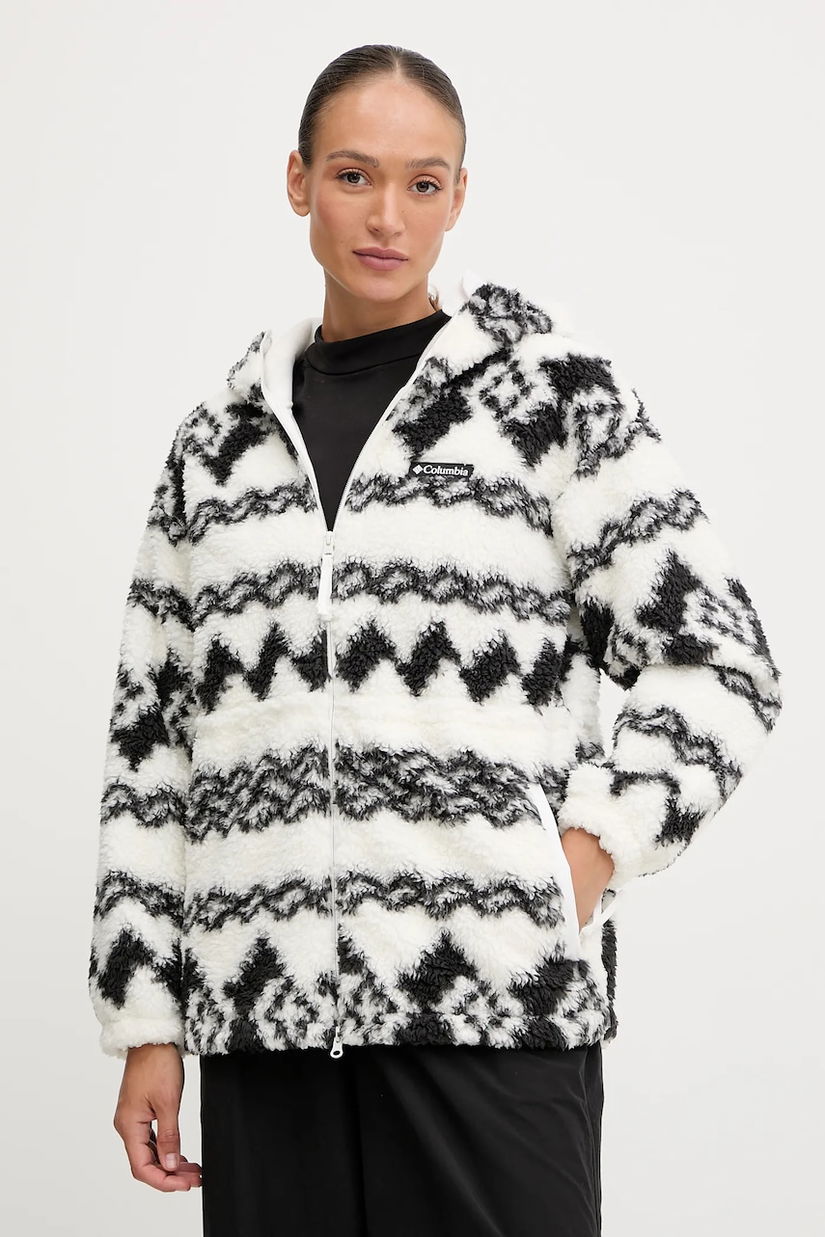 Columbia hanorac fleece Rare Escape culoarea negru, cu glugă, cu imprimeu, 2135371