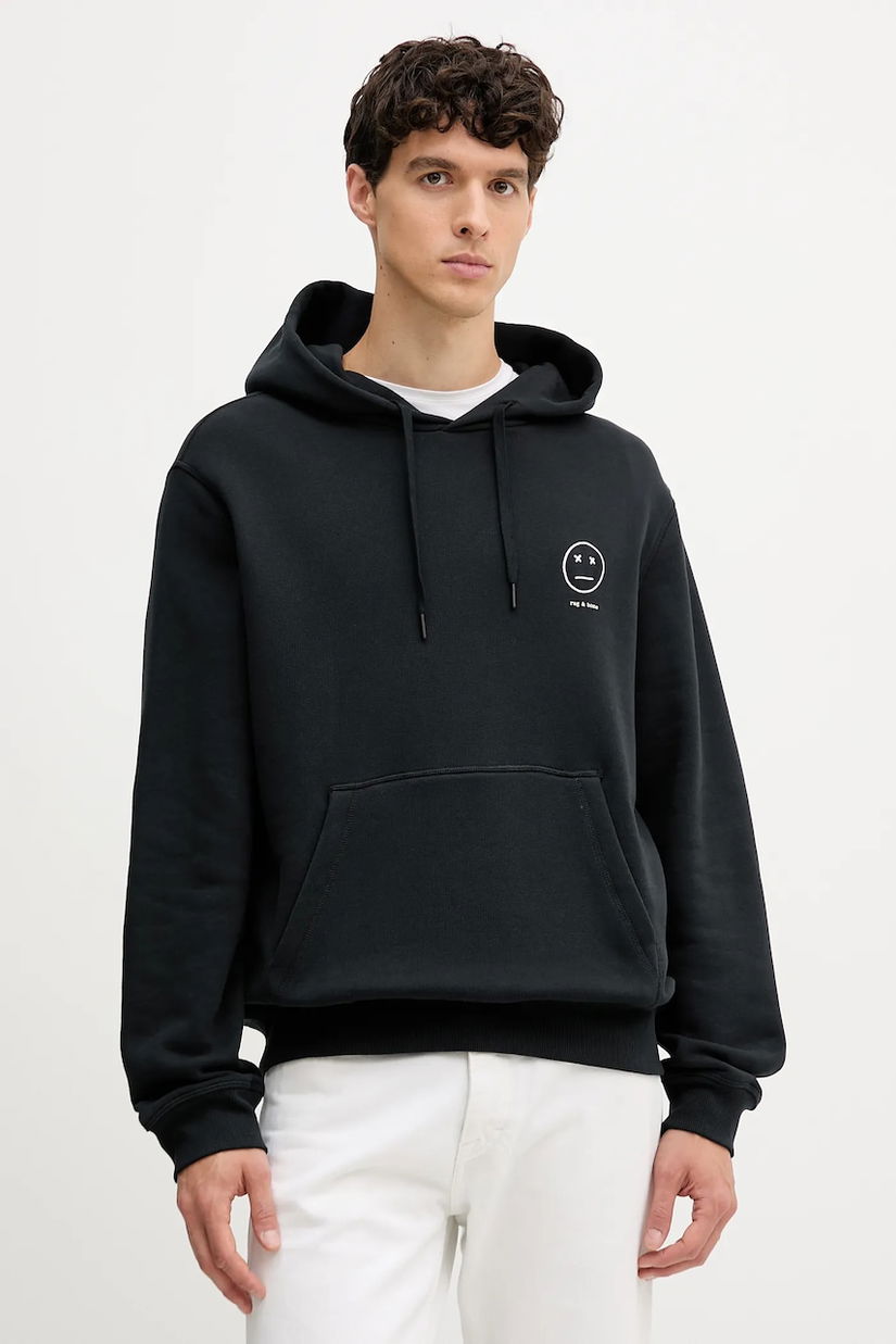 Rag & Bone bluză culoarea negru, cu glugă, cu imprimeu, RF7025FT2GM