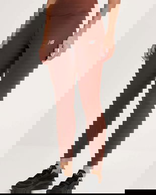 New Balance leggins de antrenament culoarea maro, cu imprimeu, WP51112ROK