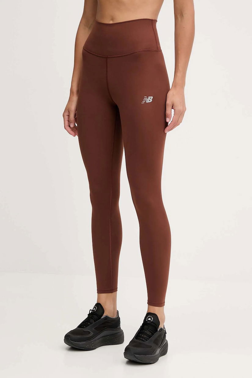 New Balance leggins de antrenament culoarea maro, cu imprimeu, WP51112ROK