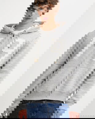 Hollister Co. bluză culoarea gri, cu glugă, melanj, KI322-5271