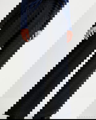 Sessun pantaloni cu lână culoarea bleumarin, lat, high waist, 25107005