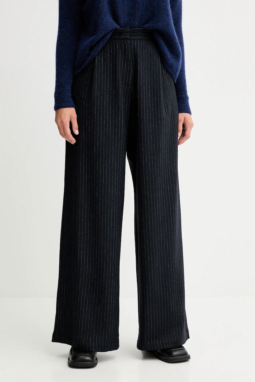 Sessun pantaloni cu lână culoarea bleumarin, lat, high waist, 25107005