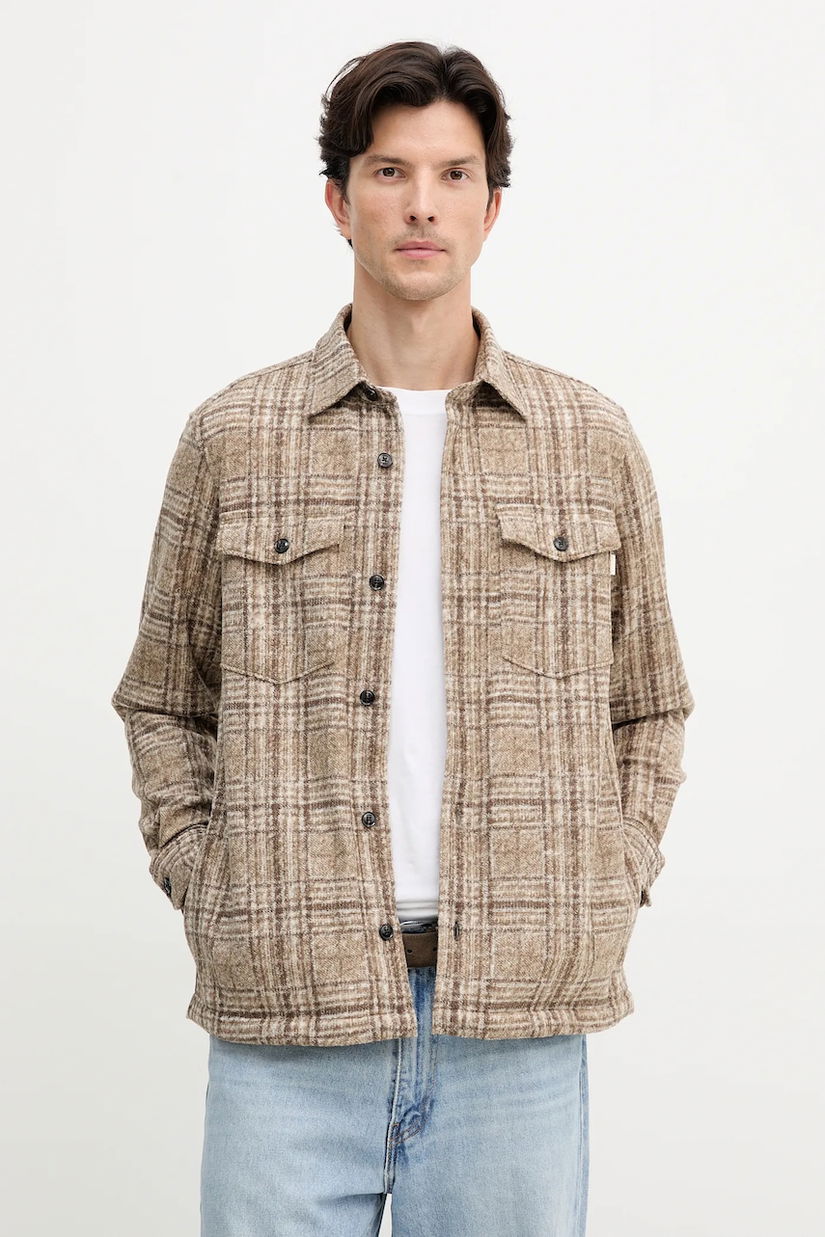 Joop! cămașă din amestec de lână jachetă bej bărbătească standard cu guler clasic 30048785
