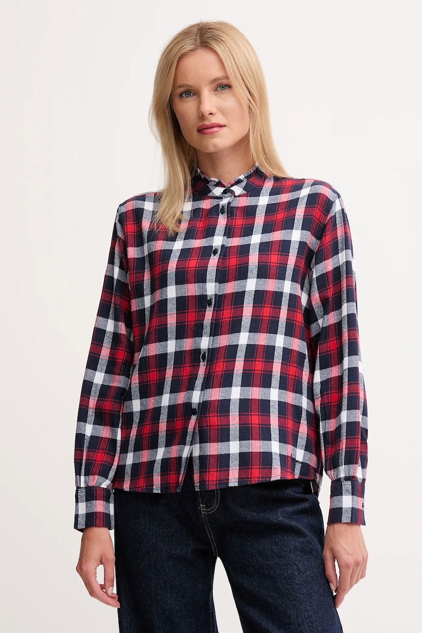 Pepe Jeans cămașă din bumbac culoarea bordo, cu guler stand-up, regular, PL3051311