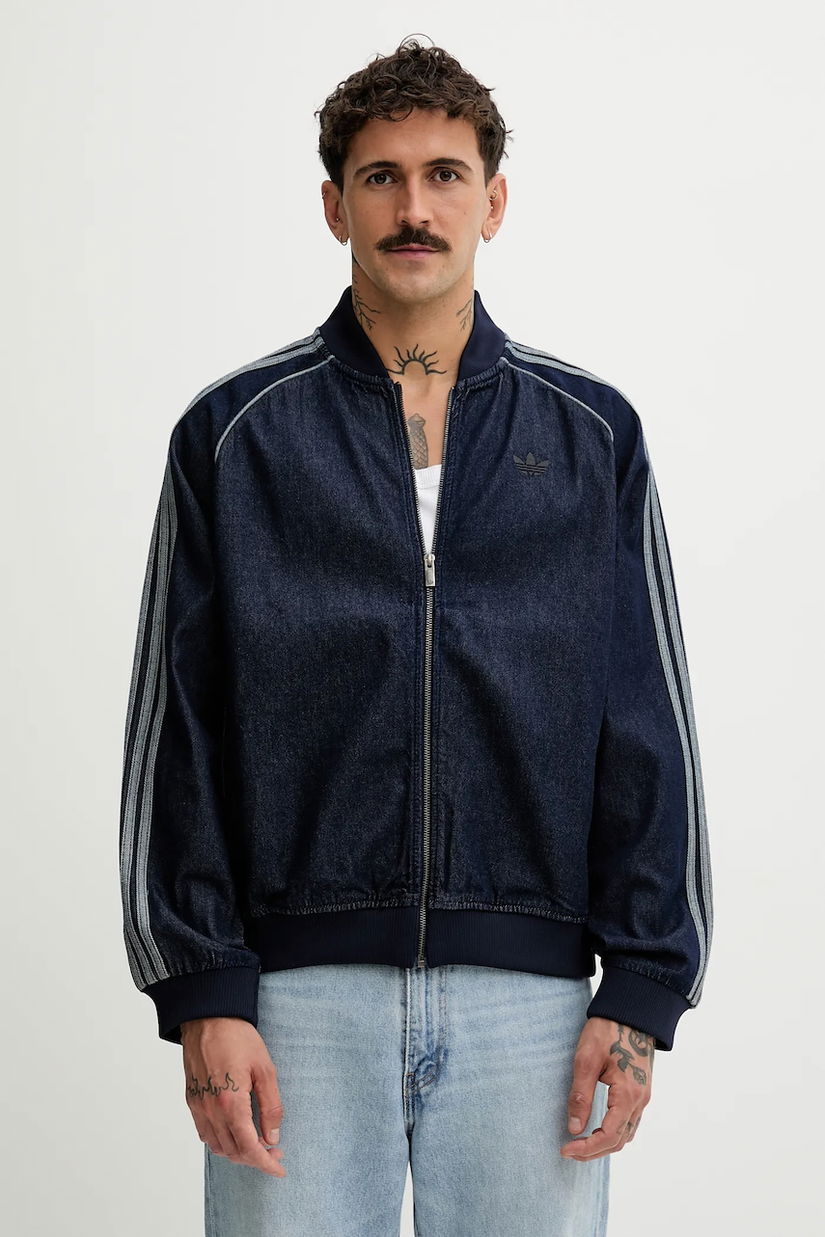 adidas Originals hanorac din denim Adicolor loose SST culoarea bleumarin, uni, JX6461