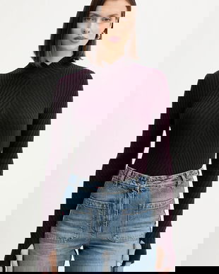 Victoria Beckham pulover de lână culoarea bordo, light, cu turtleneck, 1425KTP006804A