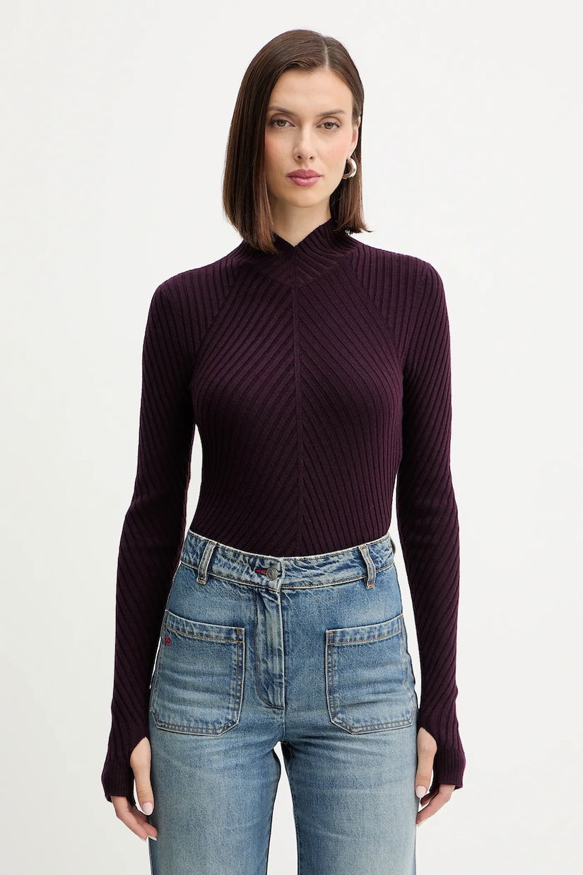 Victoria Beckham pulover de lână culoarea bordo, light, cu turtleneck, 1425KTP006804A