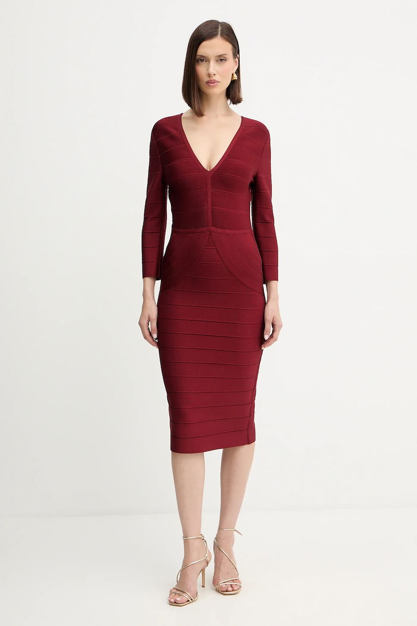 Herve Leger rochie Athena culoarea bordo, mini, mulată, DRB8536267