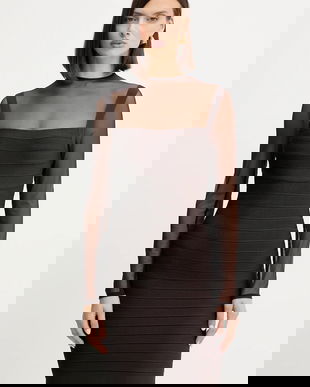 Herve Leger rochie Amy culoarea maro, mini, mulată, HLT8539685