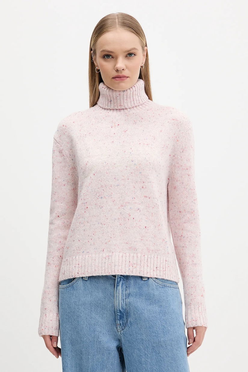 Tommy Jeans pulover din amestec de lână culoarea roz, cu guler, DW0DW21687