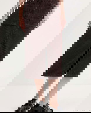 Tommy Jeans fustă din velur culoarea maro, midi, evazați, DW0DW21708