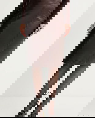 Herve Leger fustă de piele Estella culoarea maro, mini, drept, WLT3536273