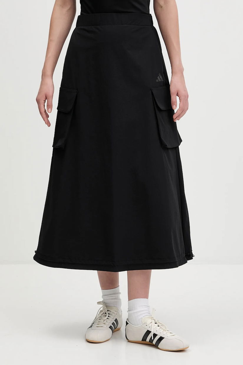 adidas fustă City Tech culoarea negru, midi, evazați, JM8438