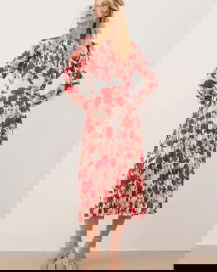 Bizuu rochie NYLA culoarea roșu, midi, evazați, NYLA KREMOWY