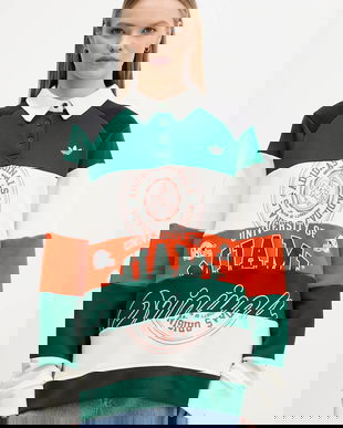 adidas Originals hanorac de bumbac MIAMI LS CREW culoarea verde, cu imprimeu, KF2329