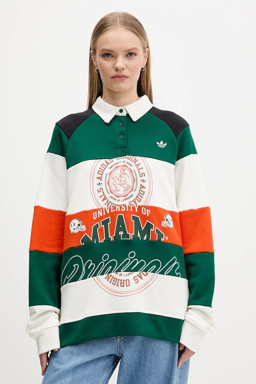 adidas Originals hanorac de bumbac MIAMI LS CREW culoarea verde, cu imprimeu, KF2329