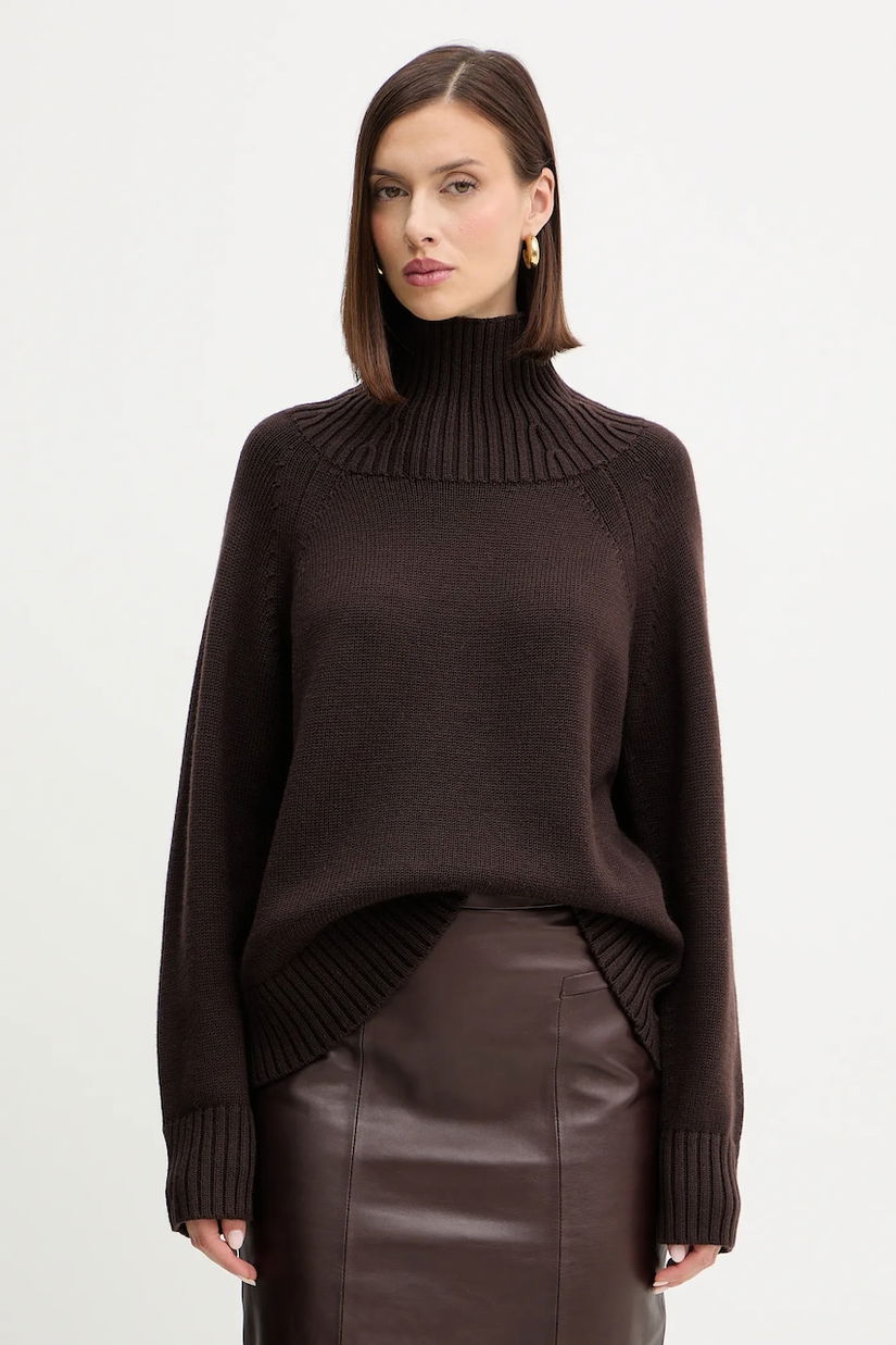 MICHAEL Michael Kors pulover de lână culoarea maro, călduros, cu guler, MF561CGF2G