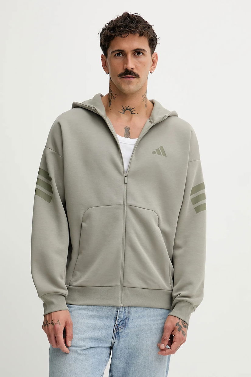 adidas bluză Fi 3S culoarea verde, cu glugă, cu imprimeu, JW7112