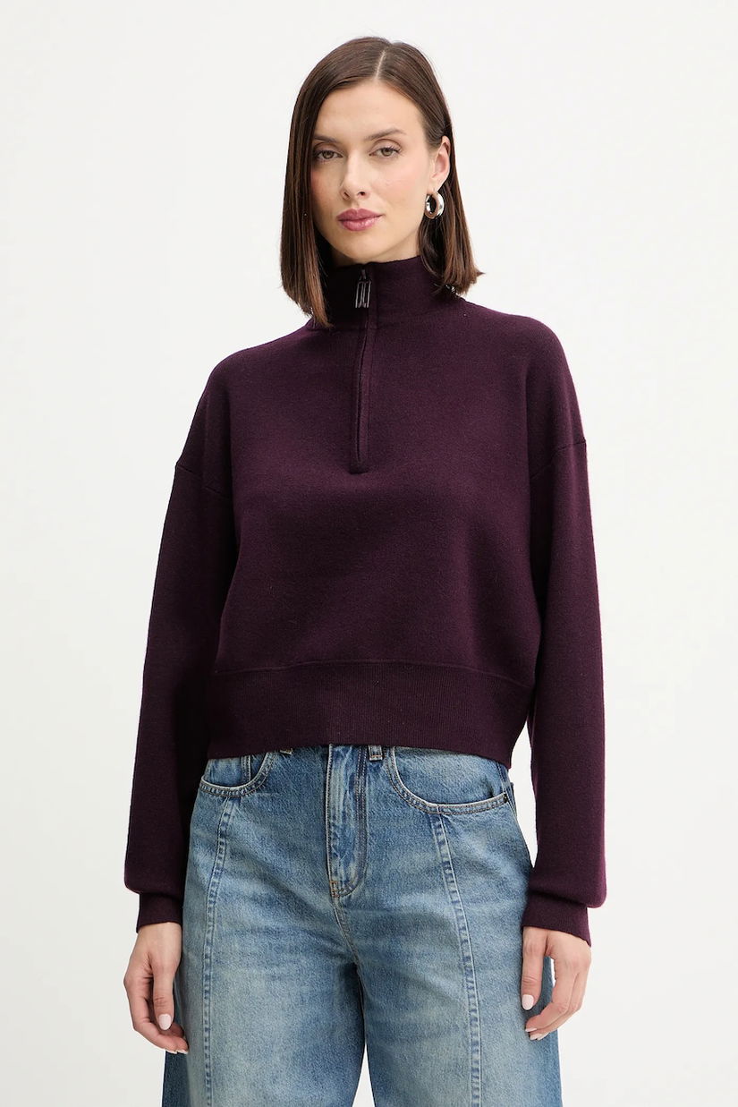 Victoria Beckham pulover din amestec de lână culoarea bordo, cu turtleneck, 1425KJU006610A