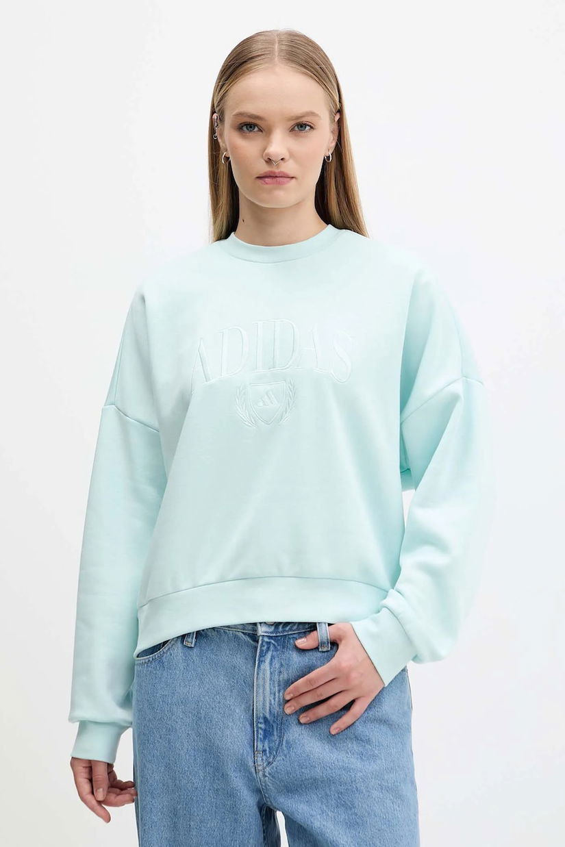 adidas bluză Cozy culoarea turcoaz, cu imprimeu, JM1792