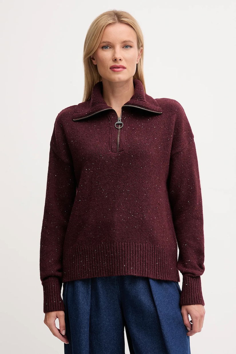 Barbour pulover de lână culoarea bordo, cu turtleneck, LKN1579