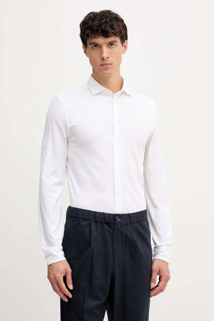United Colors of Benetton cămașă din bumbac culoarea alb, cu guler italian, slim, 5X37UQ064