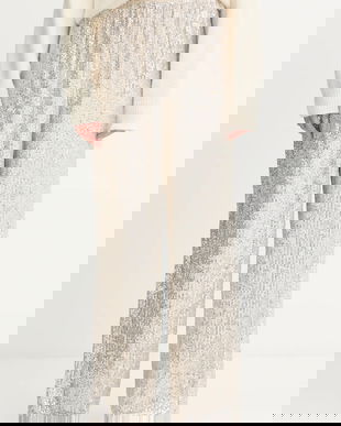 BOSS Orange pantaloni culoarea bej, lat, high waist, 50548327