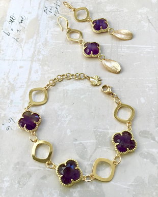 Set vintage Ametist & inox gold