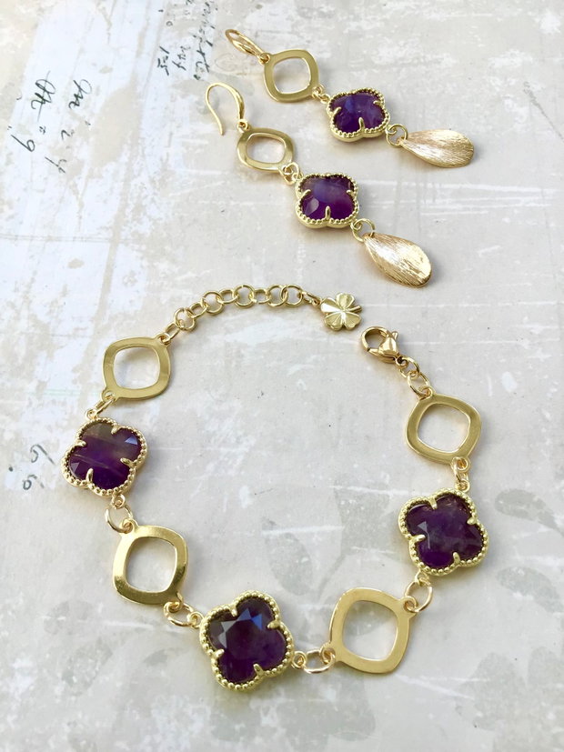 Set vintage Ametist & inox gold