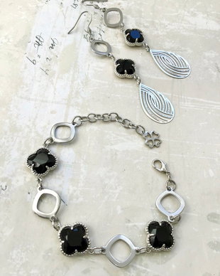 Set vintage onix negru & inox silver