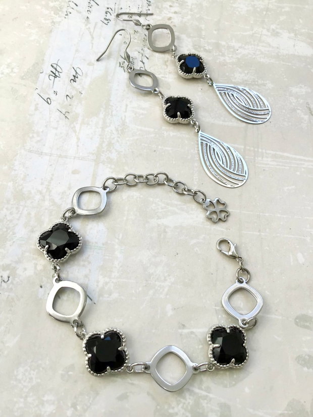 Set vintage onix negru & inox silver