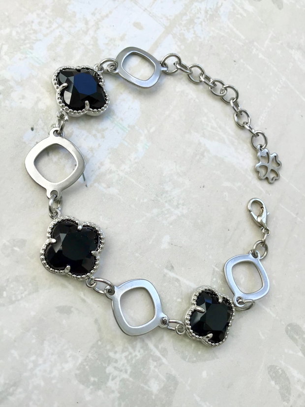 Set vintage onix negru & inox silver